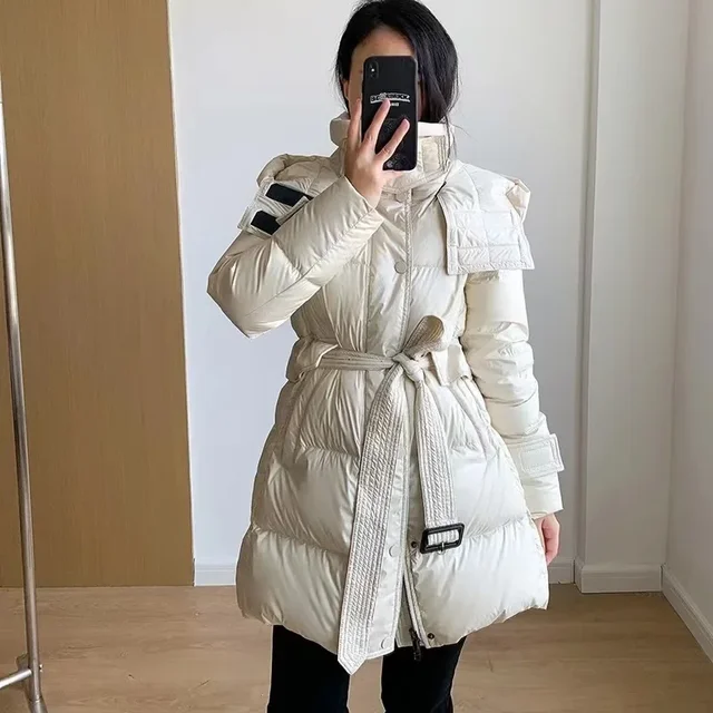 Oversized Zara Belted Puffer Jacket ZARA Gray BELTED SOFT HOODED