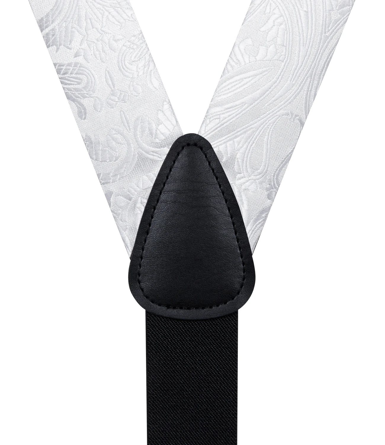 Luxury White Men's Suspenders Adjustable 6 Clips Braces DiBanGu Leather Metal Pre-Tied Bow Tie Brooch Pocket Square Set