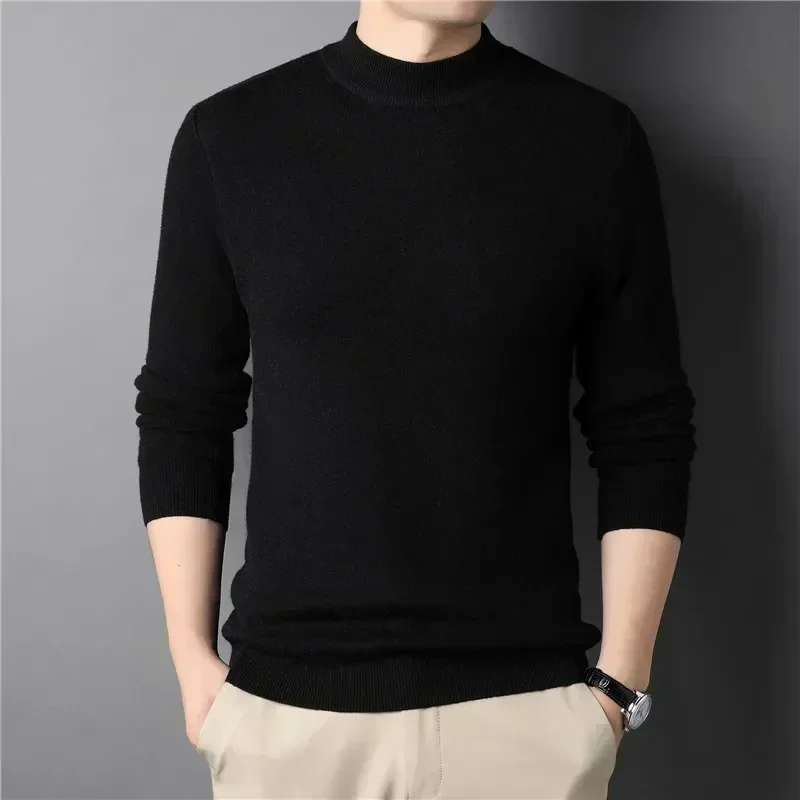 Wool 2024 Brand New Men's Cashmere Sweater Half Turtleneck Men Sweaters Knit Pullovers for Male Youth Slim Knitwear Man Sweater 3