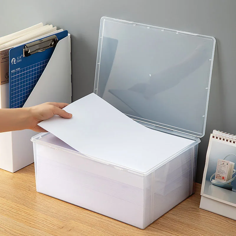 Home office supplies storage box multifunctional desktop large capacity A4 paper transparent plastic storage box dustproof
