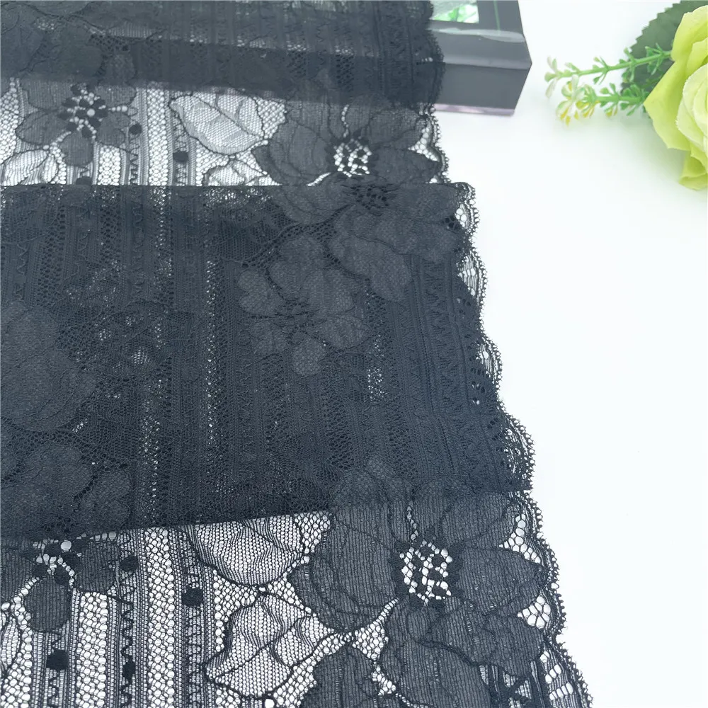 3y/lot 19.50cm Black Floral Elastic Stretch Lace Trim 5