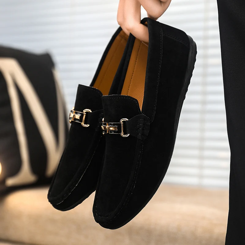 Spring and Summer Men's Shoes, Low-Cut Beanie Shoes, Versatile Casual Shoes, Breathable Leather Shoes, Black Work Shoes, Slip-Ons 3