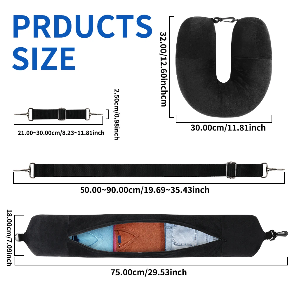 U-Shaped Travel Pillow, Refillable with Clothes And Daily Essentials, Essentials Car And Plane Trips,Travel Essentials
