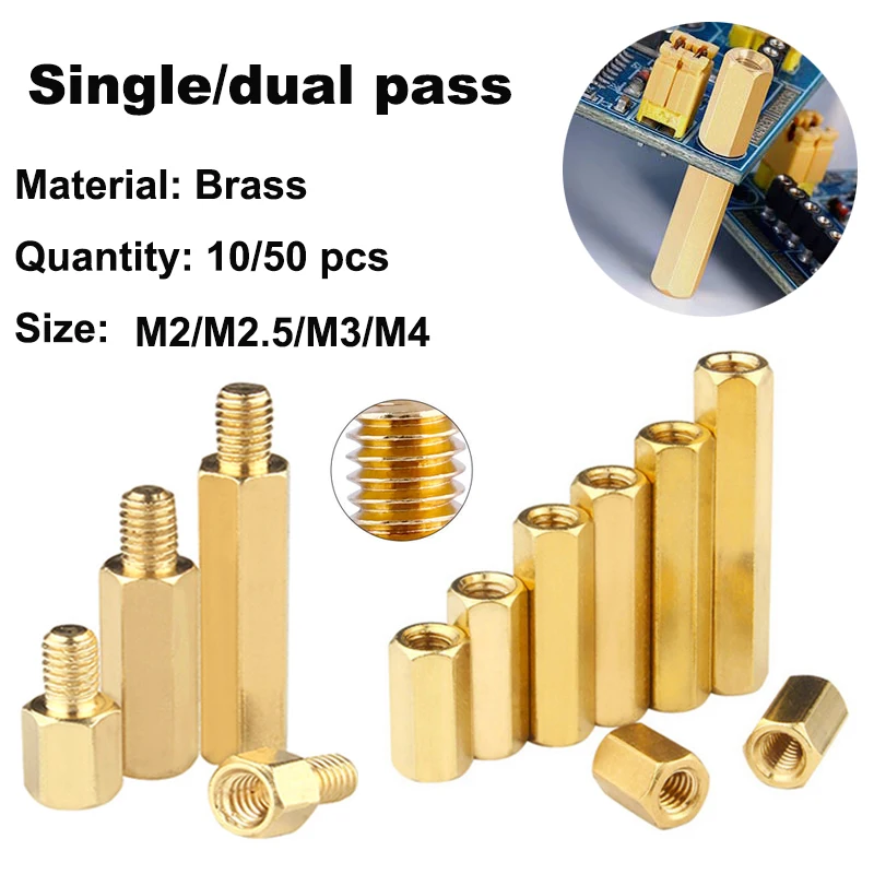 

10/50pc Solid Brass Copper M2 M2.5 M3 M4 Hex Standoff Hexagon Pillar M-F F-F Male-Female Female Spacer for PCB Board Motherboard