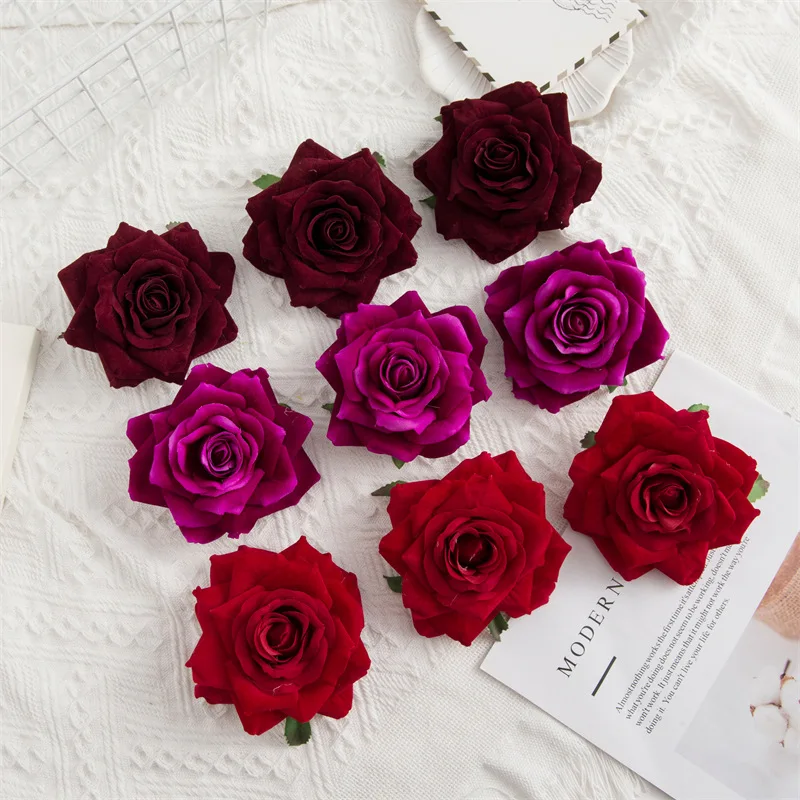 

5pcs 10cm Big Rose Head Rolled Velvet Silk Cloth Diy Artificial Flower Bridal Corsage Home Wedding Decoration