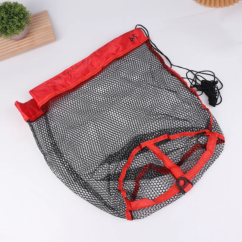Fish Landing Net,Fishing Catching Collection Bag With Drawstring Portable Folding Thickening Small Grid Mesh Bag Fishing Gear