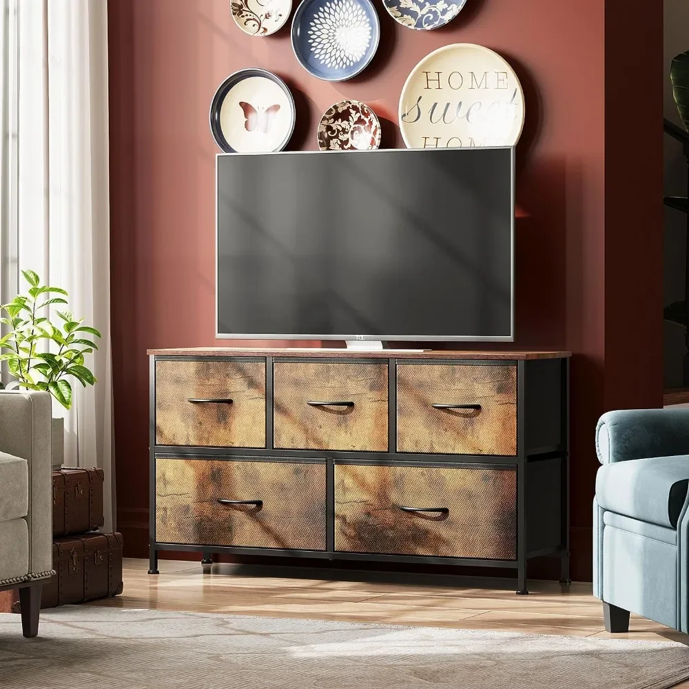 Dresser for Bedroom with 5 Drawers, Wide Chest of  Fabric Dresser, Storage Organizer Unit   Bins 4