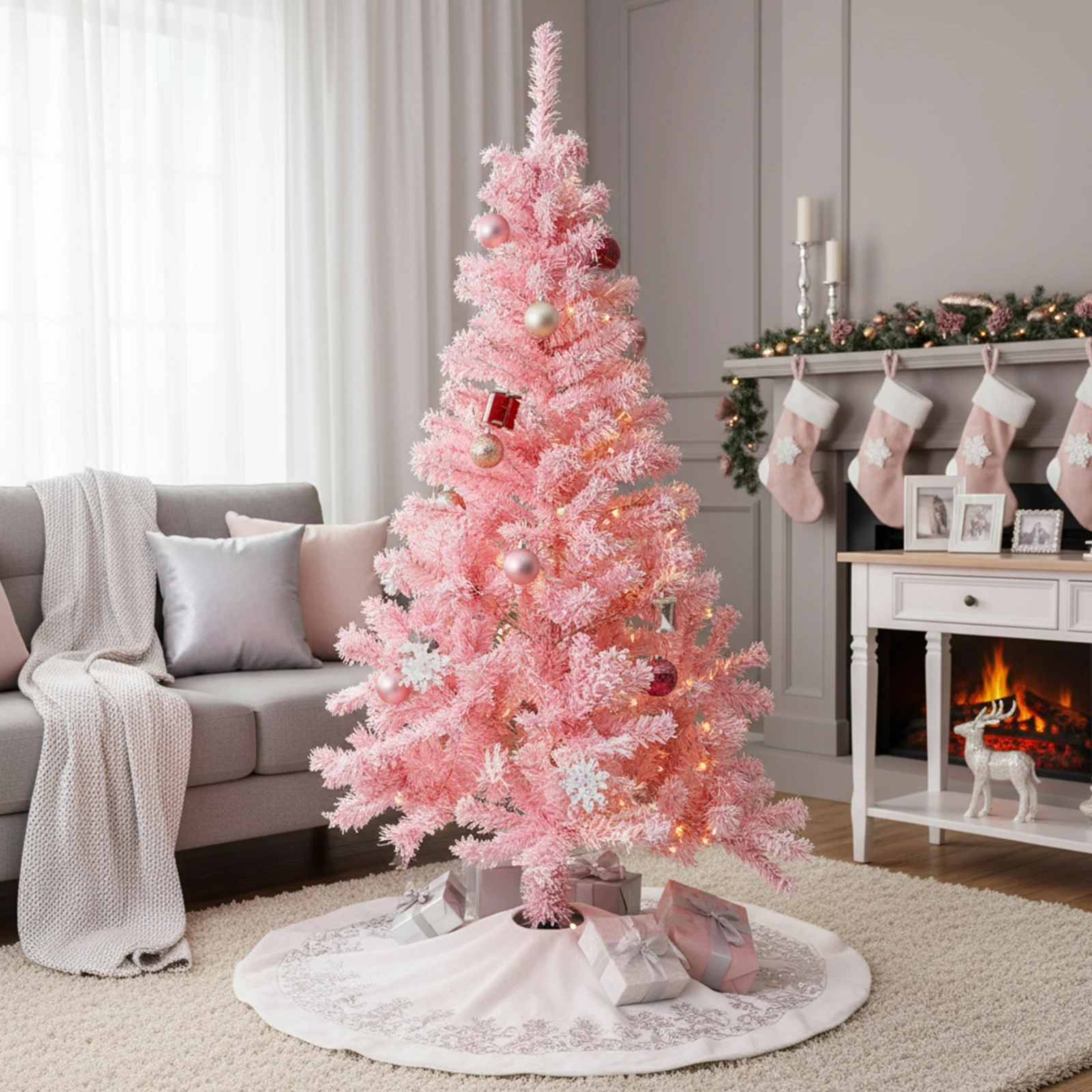 Flocked Christmas Tree with Metal Stand Realistic Spruce Artificial Pine