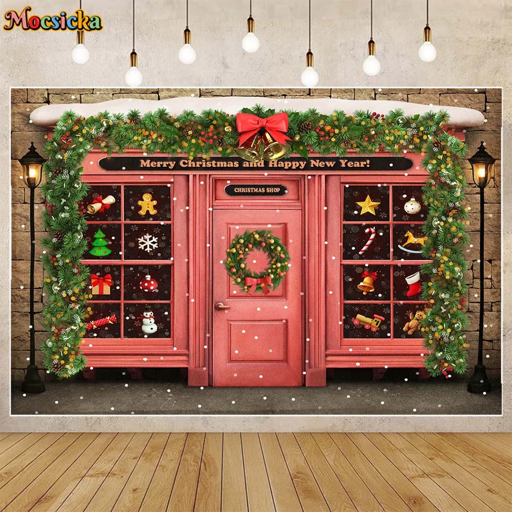 

Mocsicka Christmas Shop Backdrop for Photography Merry Christmas and Happy New Year Child Portrait Background Photo Studio Props