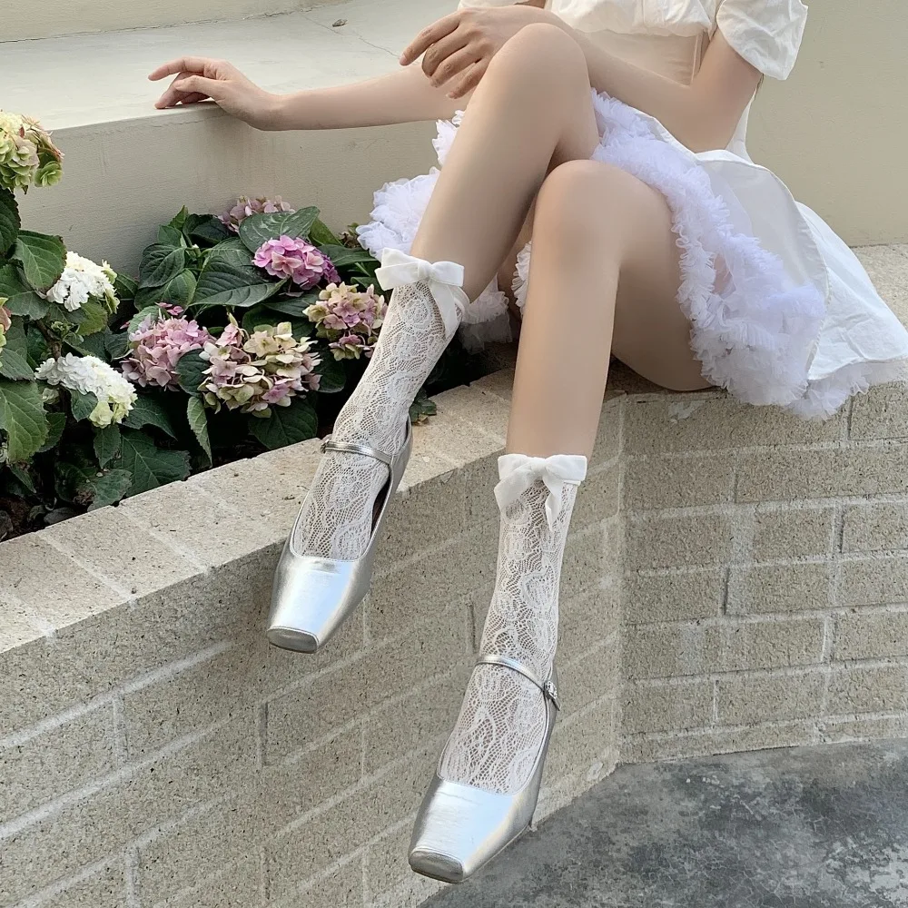 

Short Summer Socks for Women Thin Lolita Style Anti-bacterial Invisible Ruffle Camellia Socks Bow Lace Short Socks Maiden