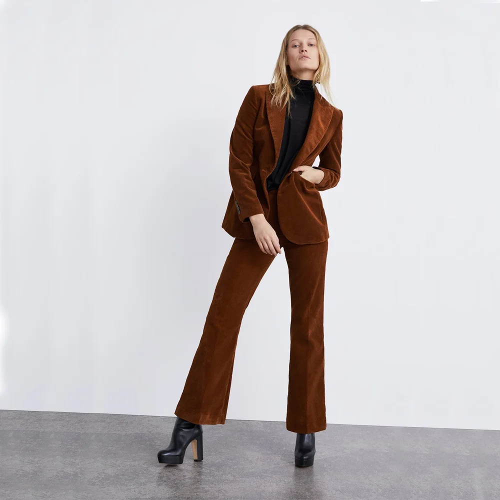 

Single Breasted Corduroy Combi-pants Casual Woman Wedding Suit Womens Set Women's Two-piece Suit Pants Sets for Women 2023 Pant