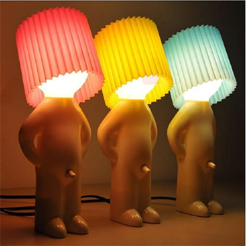 Claeted Naughty Boy Creative Table Lamp Unique LED Pleats Reading Lighting Bedroom Bedside Night Light Children's Gift Led Light Desk Lamp Night Light Led Desk Lamp Mini Led Light