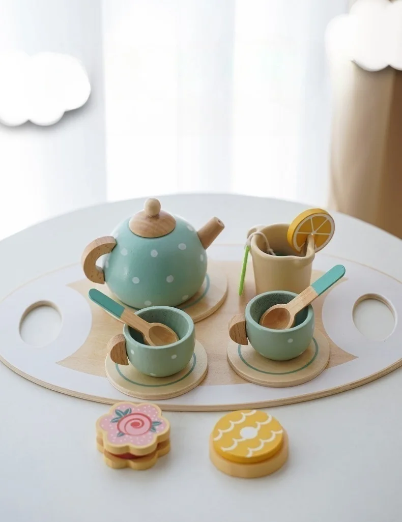 Deluxe Wooden Afternoon Tea Set for Toddlers - Pretend Play Food & Early Learning Toy