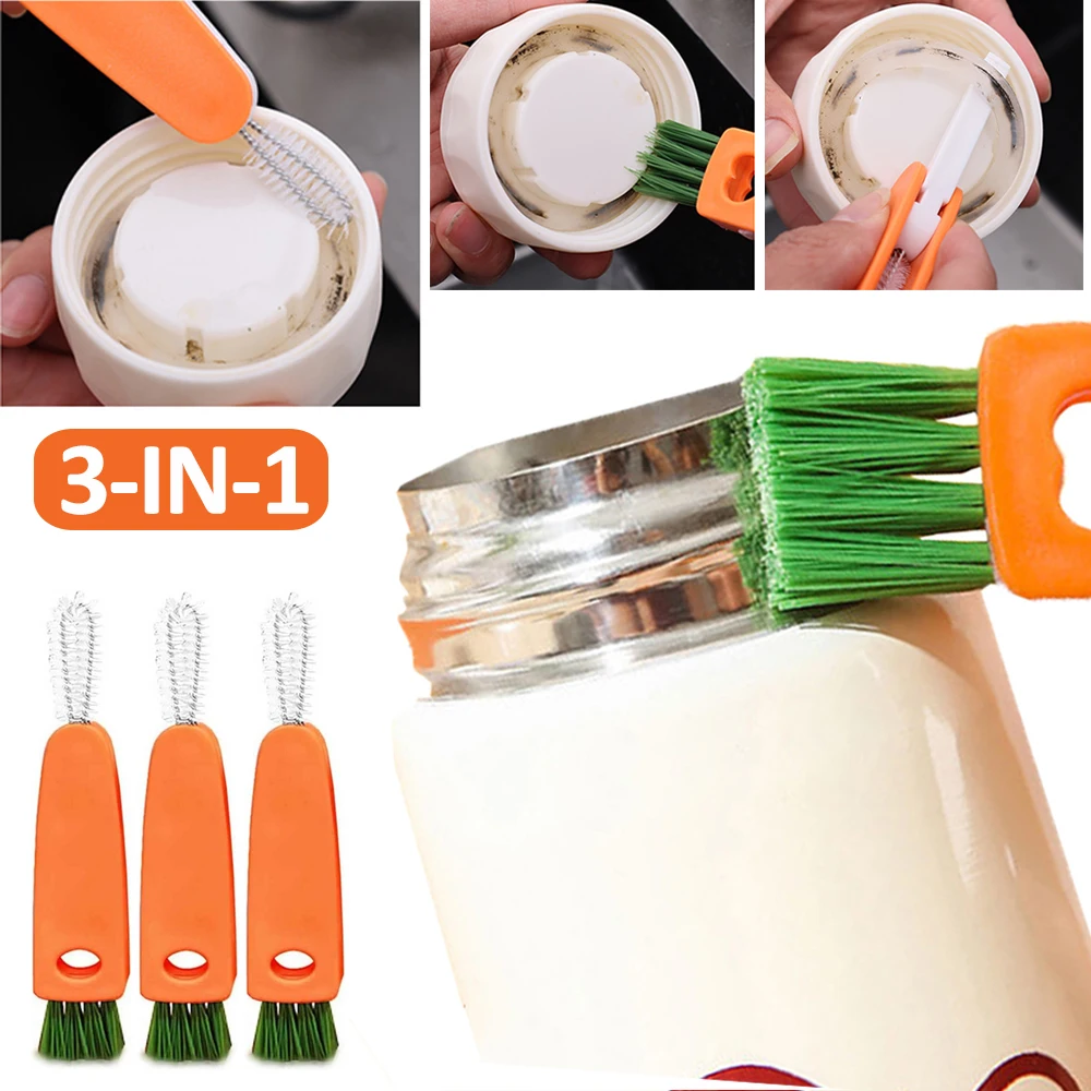 3 in 1 Cup Lid Cleaning Brush Set Multifunctional Bottle Brush Cleaner Tiny  Bottle Cup Lid Brush Straw Cleaner Tools Mini Silicone Bottle Cup-Holder