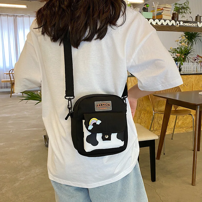 Harajuku Phone Crossbody Bag Nylon Cute Small Bags for Women Cow Pattern Square Small Shoulder Bag Suitable for Women Daily Use