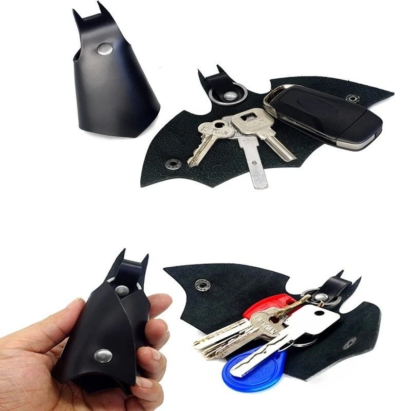 Fashion Pu Leather Car Keychains Bat Style Key Bag Protective Cover Key Rings For Women Men Anti-Lost Waist Key Bag Accessories