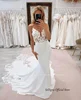 SoDigne Mermaid Satin Wedding Dresses V-neck Spaghetti Straps Lace Appliques Bridal Dress Long 2025 Bride Gown Customized 2