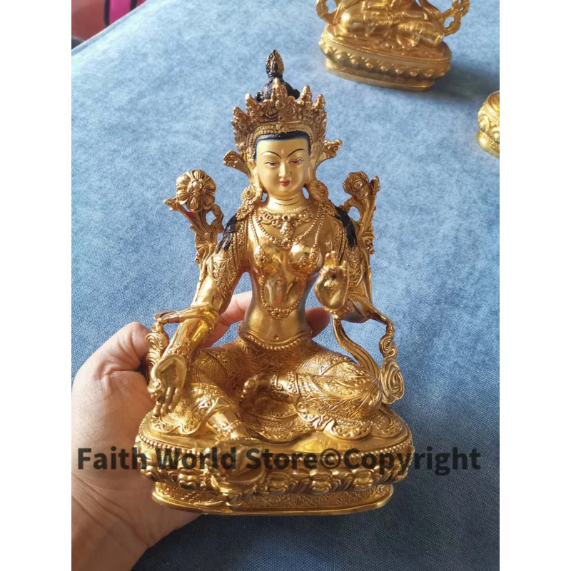 

21CM Tibet Buddhism gold gilding Green Tara Guan yin PU SA Buddha statue brass statue HOME family safety effective protection