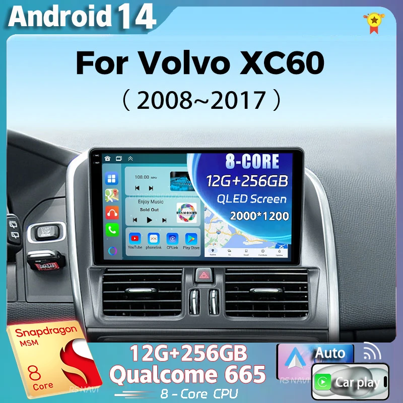 

Android 14 For Volvo XC60 2007 2010 2013 2014 2017 2K QLED Stereo Car Radio Multimedia Video Player GPS 4G CarPlay