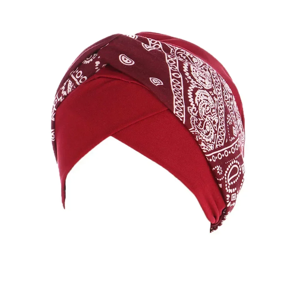 Muslim Headwear New Twist Knot Print Muslim Women Hijab Chemo Cap Indian Turban Bonnet Strech Indian Femme Headwrap Scarf Hair Loss Hat