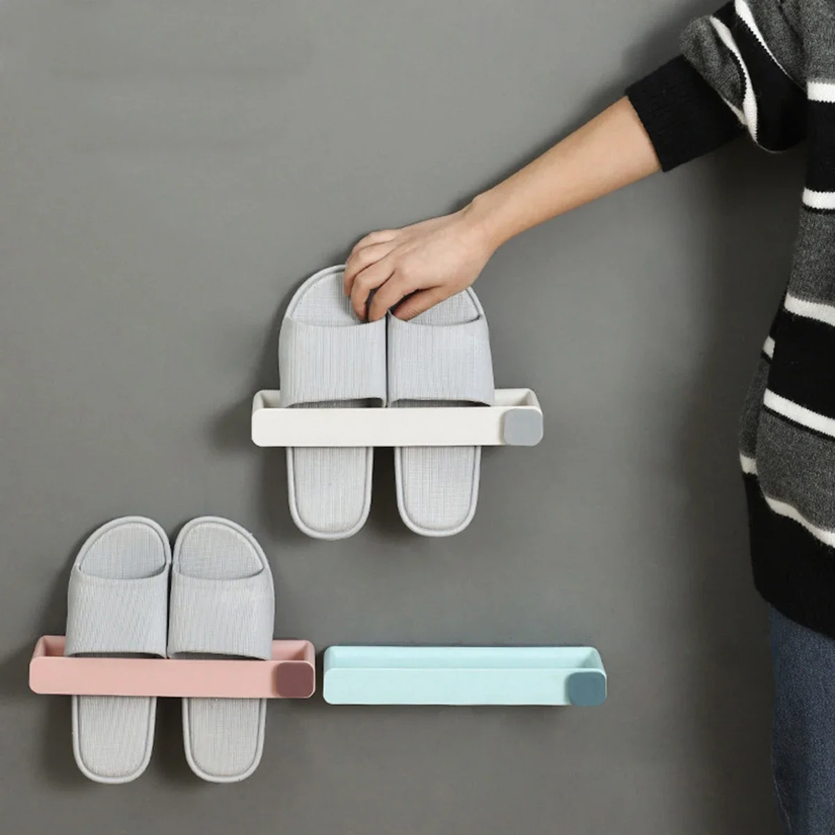 1pc Modern & Turquoise Bathroom Slipper Rack,No-Drill Wall-Mounted Shoe Storage Organizer, Space-Saving Design, Durable Plastic