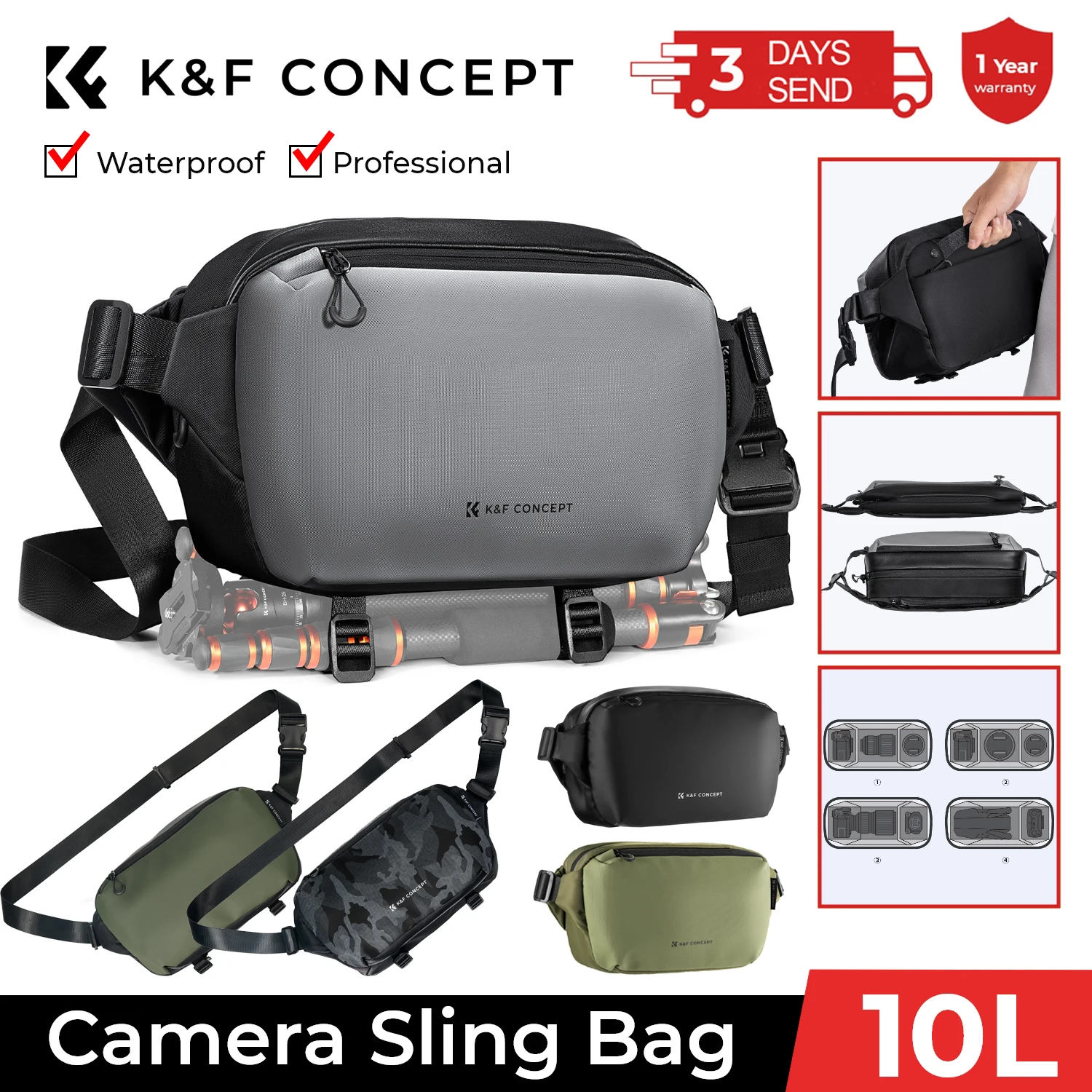 K&F Concept Alpha Camera Sling Bag 10L Shoulder Pouch For