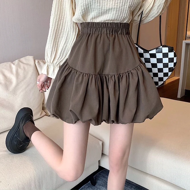 2021 Spring Autumn Design Bubble Bud Cloud Puffy Short Skirt Girl High Waist A-shaped Short Skirt Female Black summer skirts Skirts