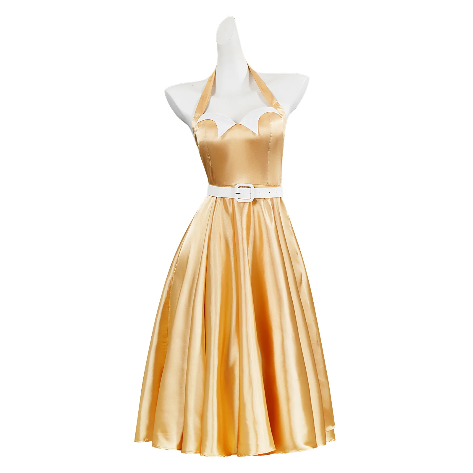 Vintage Yellow Satin Halter Neck Ball Gown Costume for Women (Unofficial)