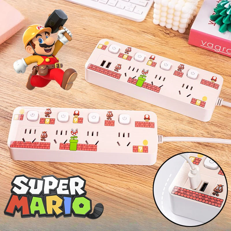Super Mario Cartoon International Plug Prese Multiple Con Spina Usb Interruttori Indipendenti Sicuri Per Bambini 0.8 1.8 Cavo Da 2.8M