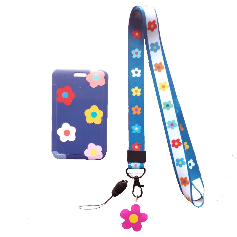 DIY lovely flower Japan and South Korea net red card set id card pass hang accessories holder keychain lanyard pass card holder 5