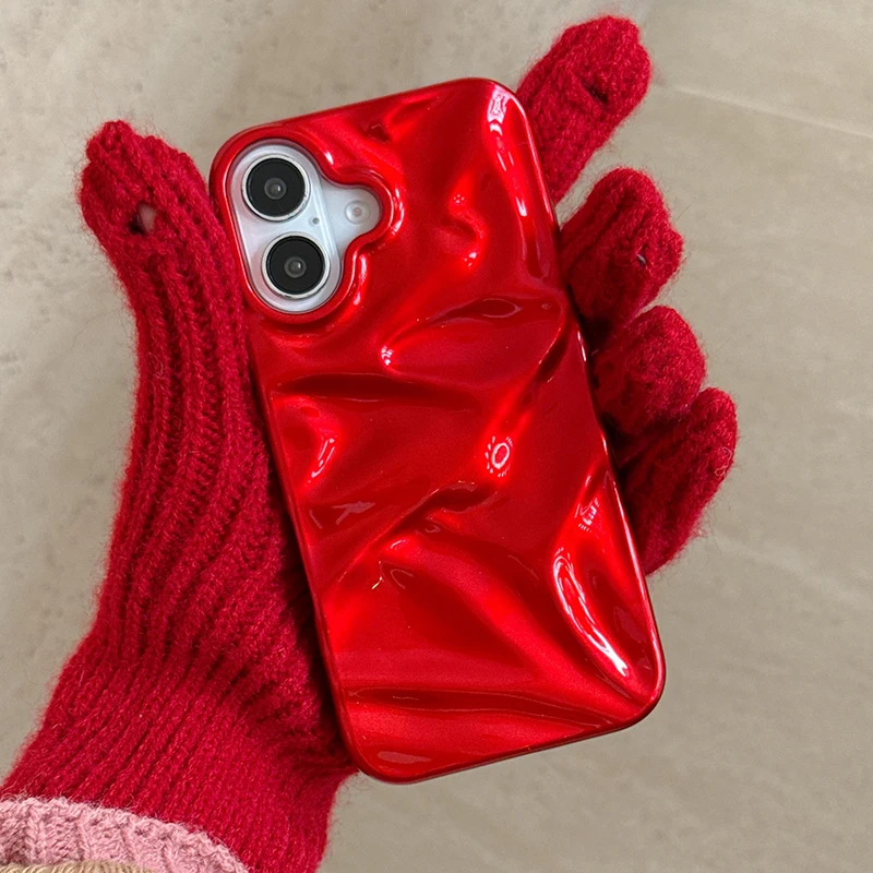 Red Glossy Irregular Wrinkle Soft Silicone Phone Case - Protective Back Cover