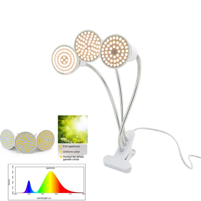 3 Head Full Spectrum 60 80 Led Flower Plant Grow Light Phytolamp Desk Clip Yellow Fitolamp Indoor Veg Growbox Flower Greenhouse