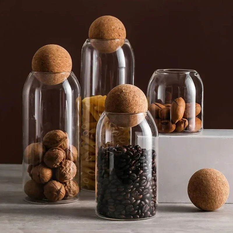 High Quality Cork Ball Glass Jar,Transparent Glass Sealed Can Kitchen Food Grain Storage Tea Candy Storage Glass Jars and Lids 2
