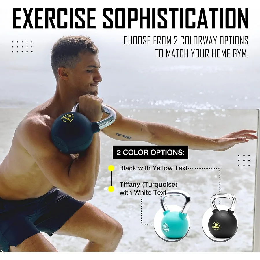 15lb Premium Kettlebell – Commercial Grade Rubber Urethane Coated Free Weights for Strength, Conditioning, Home Gym Workouts – A