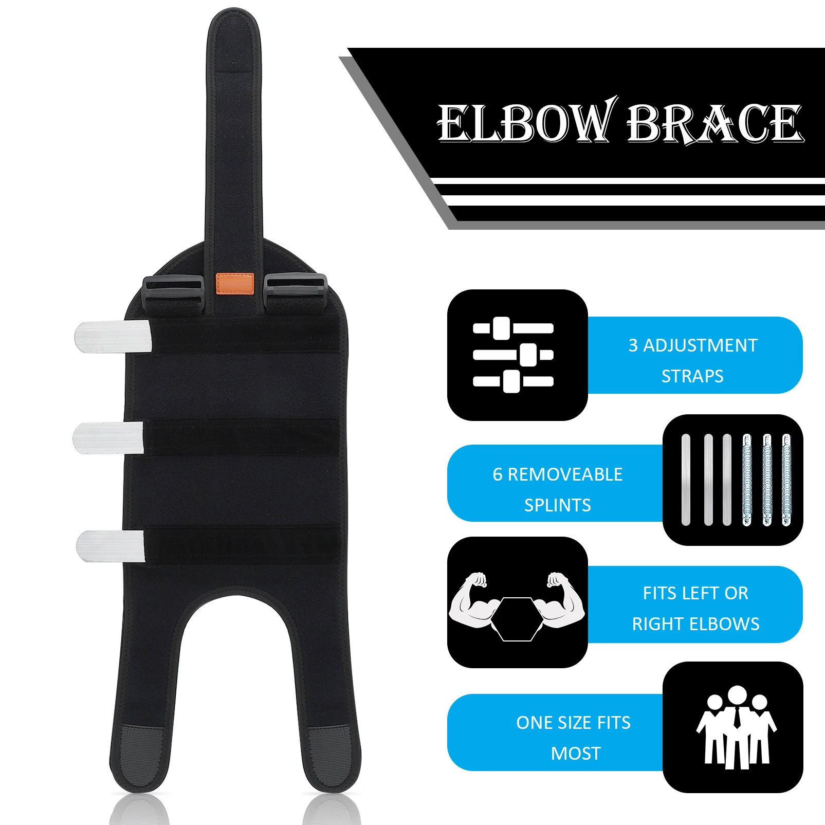Adjustable Elbow Brace with Removable Splints for Sports