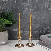 2PCS Gold Metal Taper Candlestick Holders Vintage Brass Taper Candle Holders, Metal Crystal Candle Stands Elegant Candlestick 2
