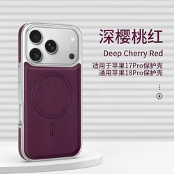 Luxury Plating Leather Phone Case with Magnetic Wireless Charging and Shockproof Design - iPhone 17 Pro Max (Cherry Red)