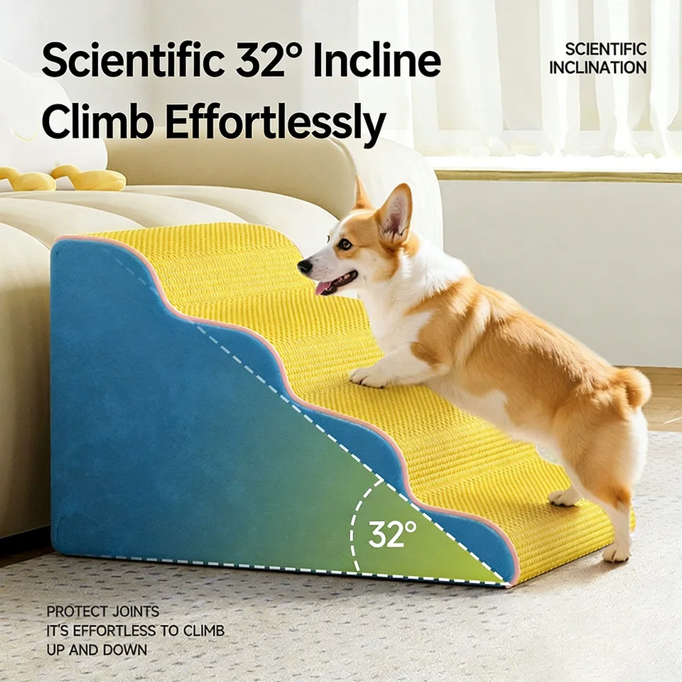 3/4/5 Step Dog Cat Ladder Stair Memory Foam Sponge Dogs Sofa Removable Washable Training Ramp Stairs Pet Supplies_voghion.com