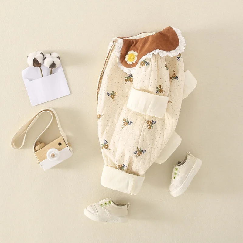 Autumn Baby Girls Silk Wadding Rompers