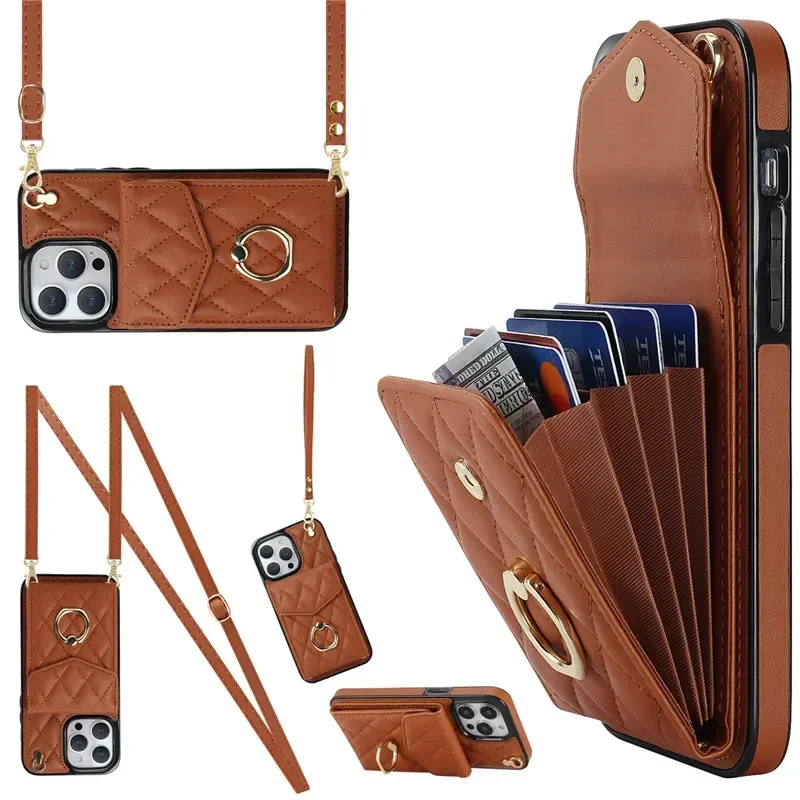 Luxurious Crossbody Lanyard Leather Wallet Phone Case with Cardholder and Flip Cover