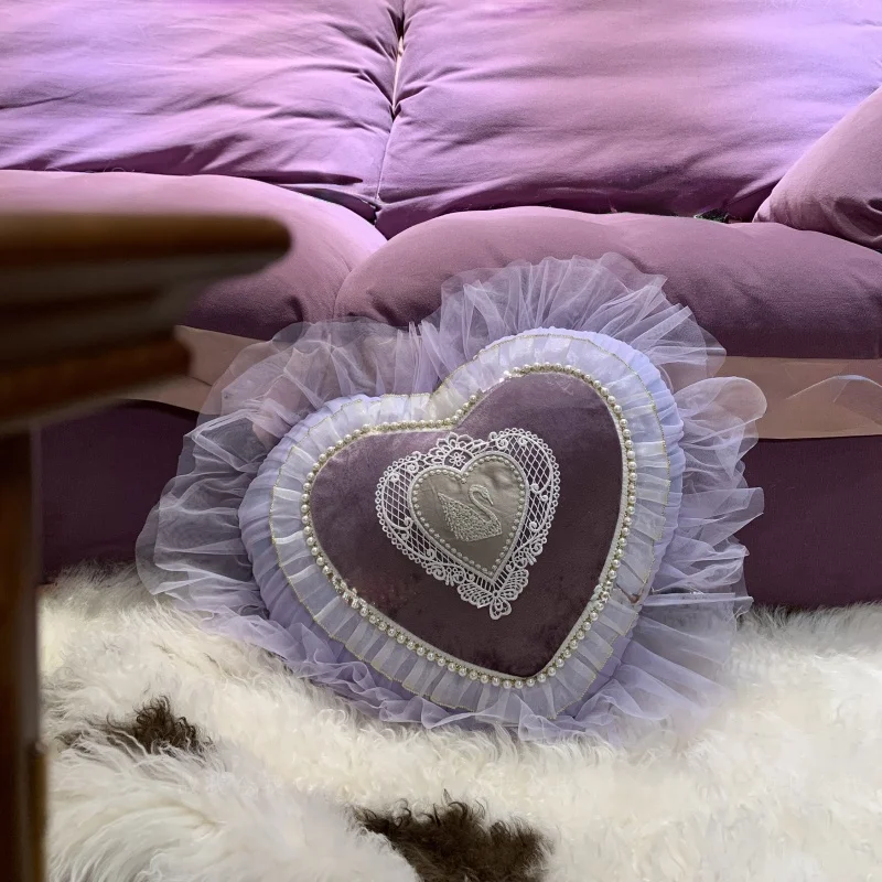 Swan Lake Girl's Heart Heart Lace Pillow Sofa Pillow Bedside Cushion Living Room Bedroom 8