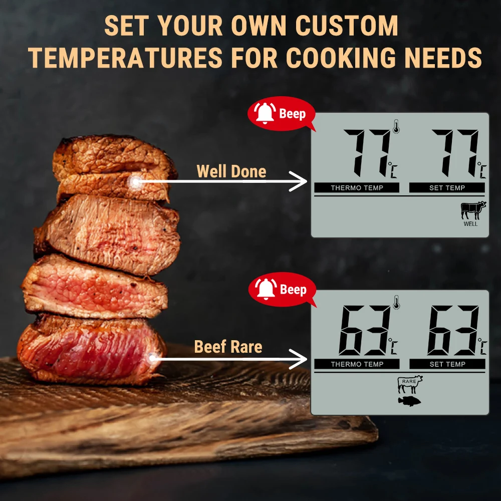 ThermoPro TP04 대형 LCD 디지털 고기 온도계, 그릴 오븐 BBQ 스모커, 주방 요리용