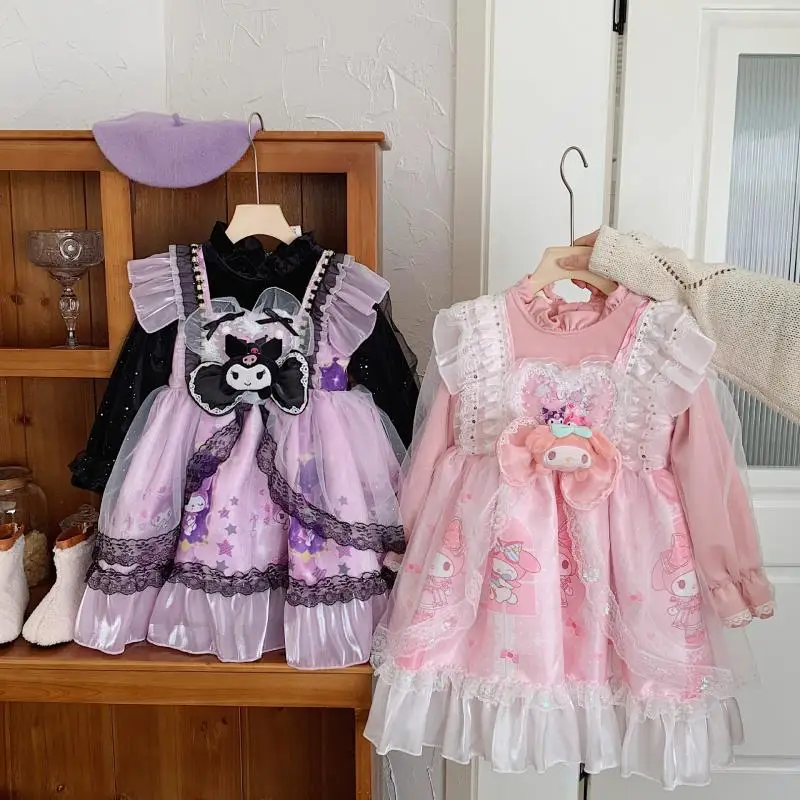 

Kawaii Sanrioed Kuromi My Melody Cartoon Children's Clothing Autumn Lolita Dress Girl Princess Dress Cos Clothing Birthday Party