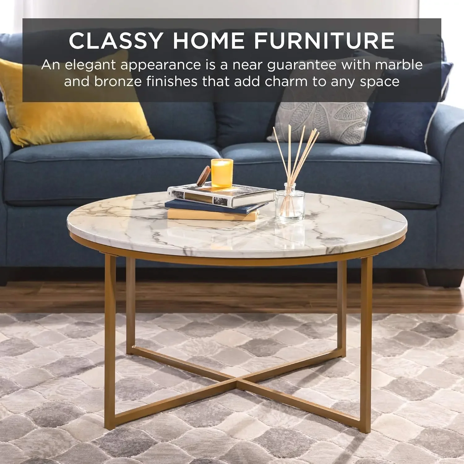 36in Faux Marble Accent Table, Modern End Table, Large Coffee Table Home Decor for Living Room, Dining Room, Tea, Coffee 3