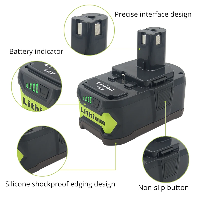 Bateria para Ryobi Ferramentas de Poder One + Rb18l40 Li-ion Rb18l50 Rb18l60 P108 P107 P122 P104 P105 P102 P103 8.0ah - 6.0ah 5.0ah 18v - Image 2