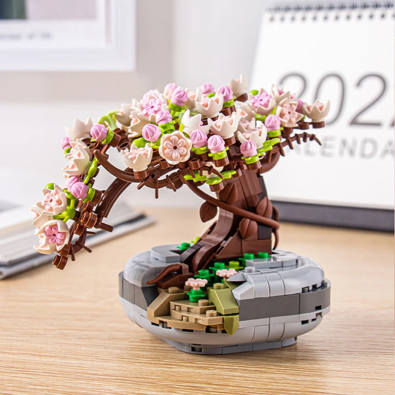 Mini Bonsai Building Block Flower Creative Plant Cherry Blossom Tree ...