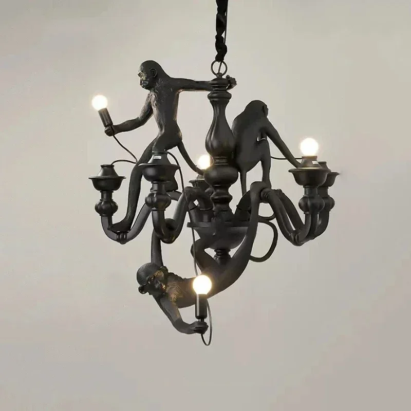 2024 ModernNordic Creative Hemp Rope Pendant Pendant Light Resin Monkey Light Bedroom Children's Room Home Decoration 3