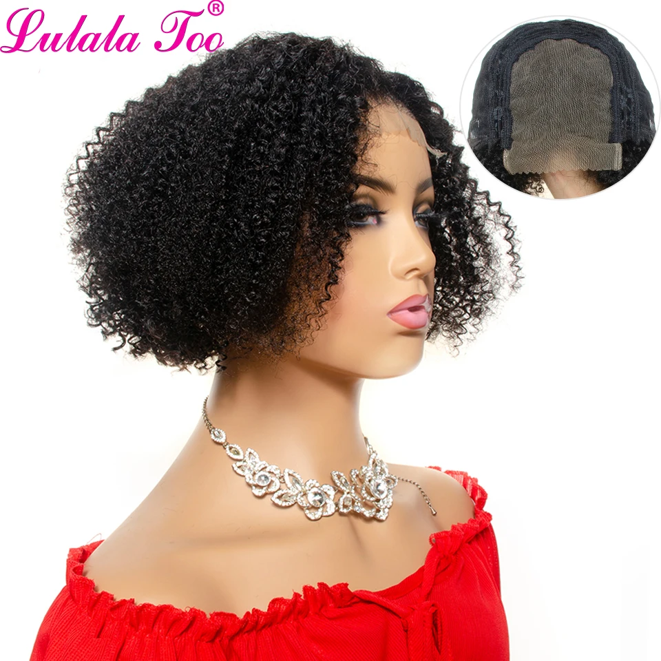 Human Hair Wigs Brazilian Afro Kinky Curly 4x4 Lace Closure Short Bob Short Pixie Cut Yepei Remy Hair