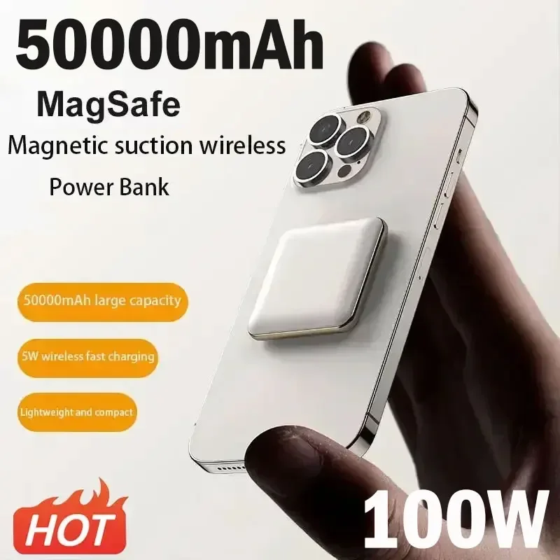 

Компактный внешний аккумулятор 50000 мАч, быстрая зарядка, магнитный беспроводной внешний аккумулятор для Xiaomi IPhone 13 14 ProMax 12, портативный внешний аккумулятор