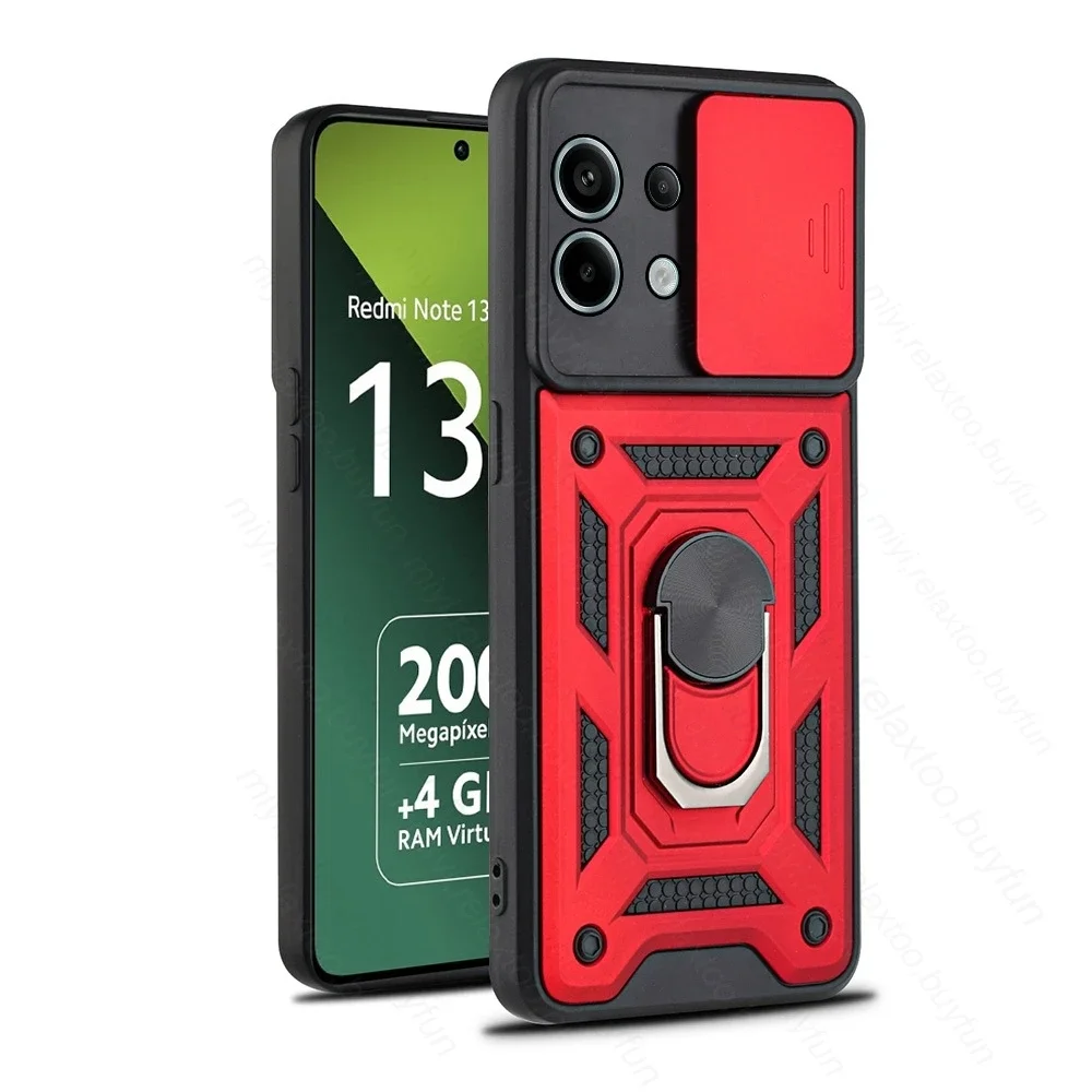 Shockproof Armor Slide Lens Case with Magnetic Ring Holder Stand Cover